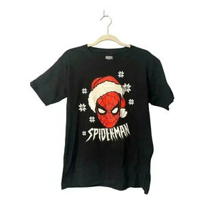 Marvel Boys Spiderman Santa Black T-Shirt, XL
